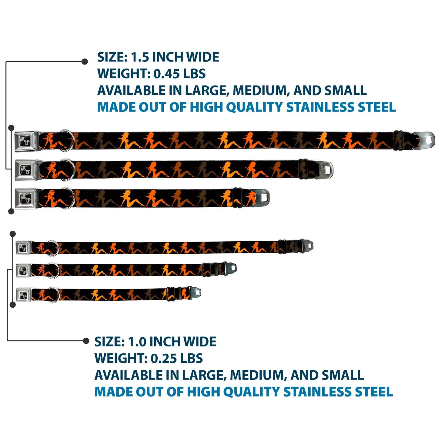 Dog Bone Seatbelt Buckle Collar - Mud Flap Girl Repeat Black/Orange Fade - Buckle-Down - Flyclothing LLC