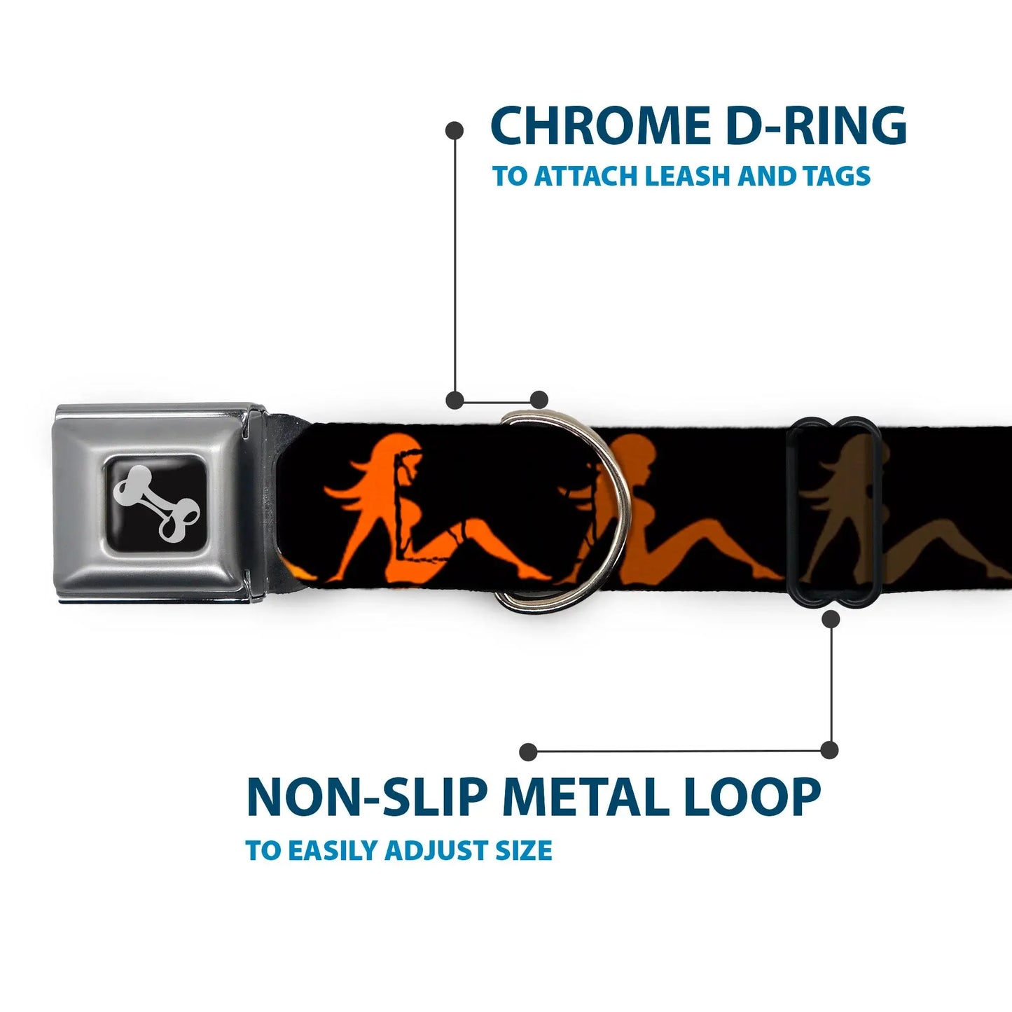 Dog Bone Seatbelt Buckle Collar - Mud Flap Girl Repeat Black/Orange Fade - Buckle-Down - Flyclothing LLC