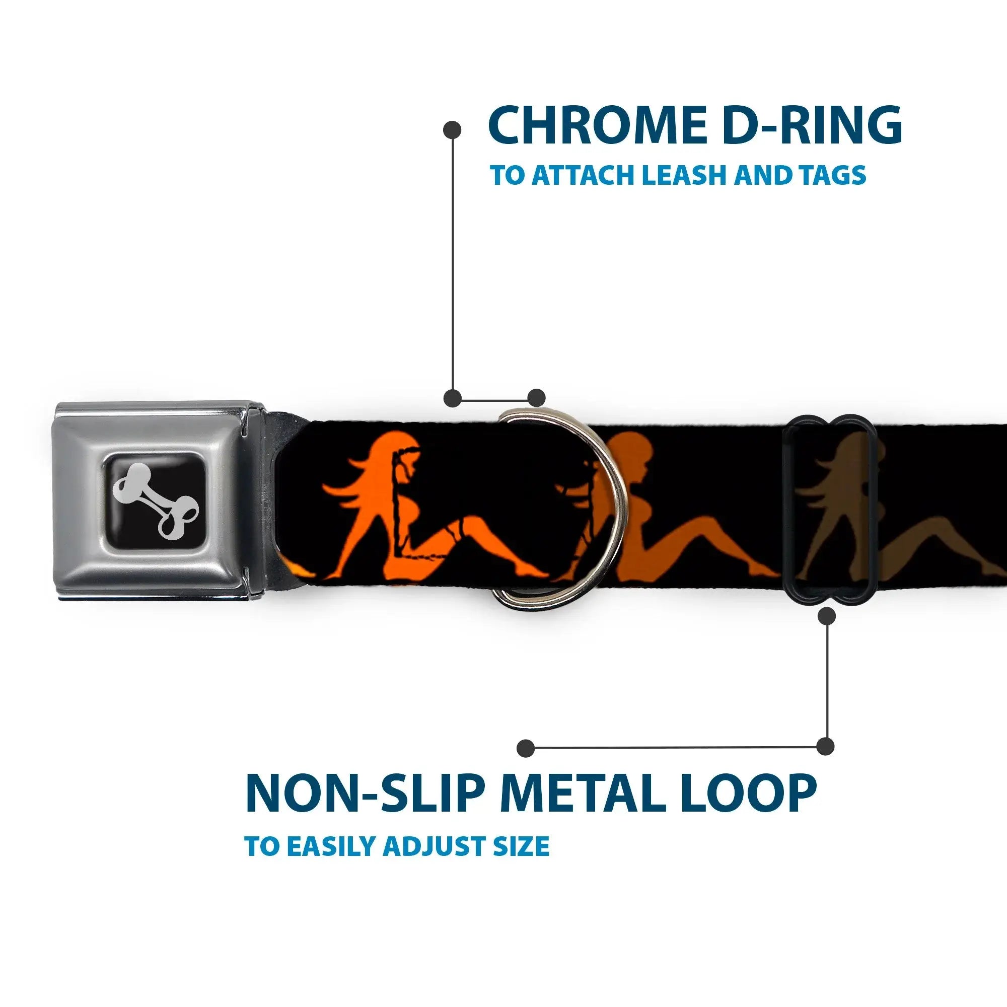 Dog Bone Seatbelt Buckle Collar - Mud Flap Girl Repeat Black/Orange Fade - Buckle-Down - Flyclothing LLC