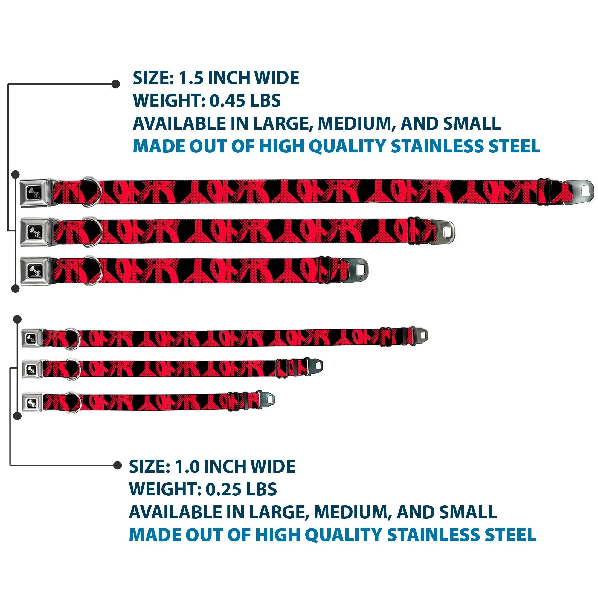 Dog Bone Seatbelt Buckle Collar - Peace Dots Black/Fuchsia - Buckle-Down - Flyclothing LLC