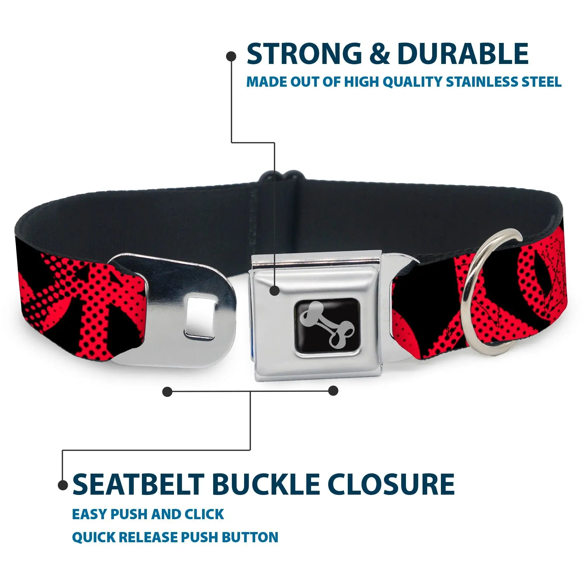 Dog Bone Seatbelt Buckle Collar - Peace Dots Black/Fuchsia - Buckle-Down - Flyclothing LLC