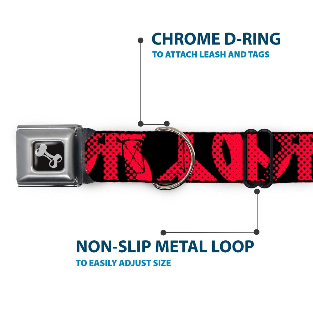 Dog Bone Seatbelt Buckle Collar - Peace Dots Black/Fuchsia - Buckle-Down - Flyclothing LLC