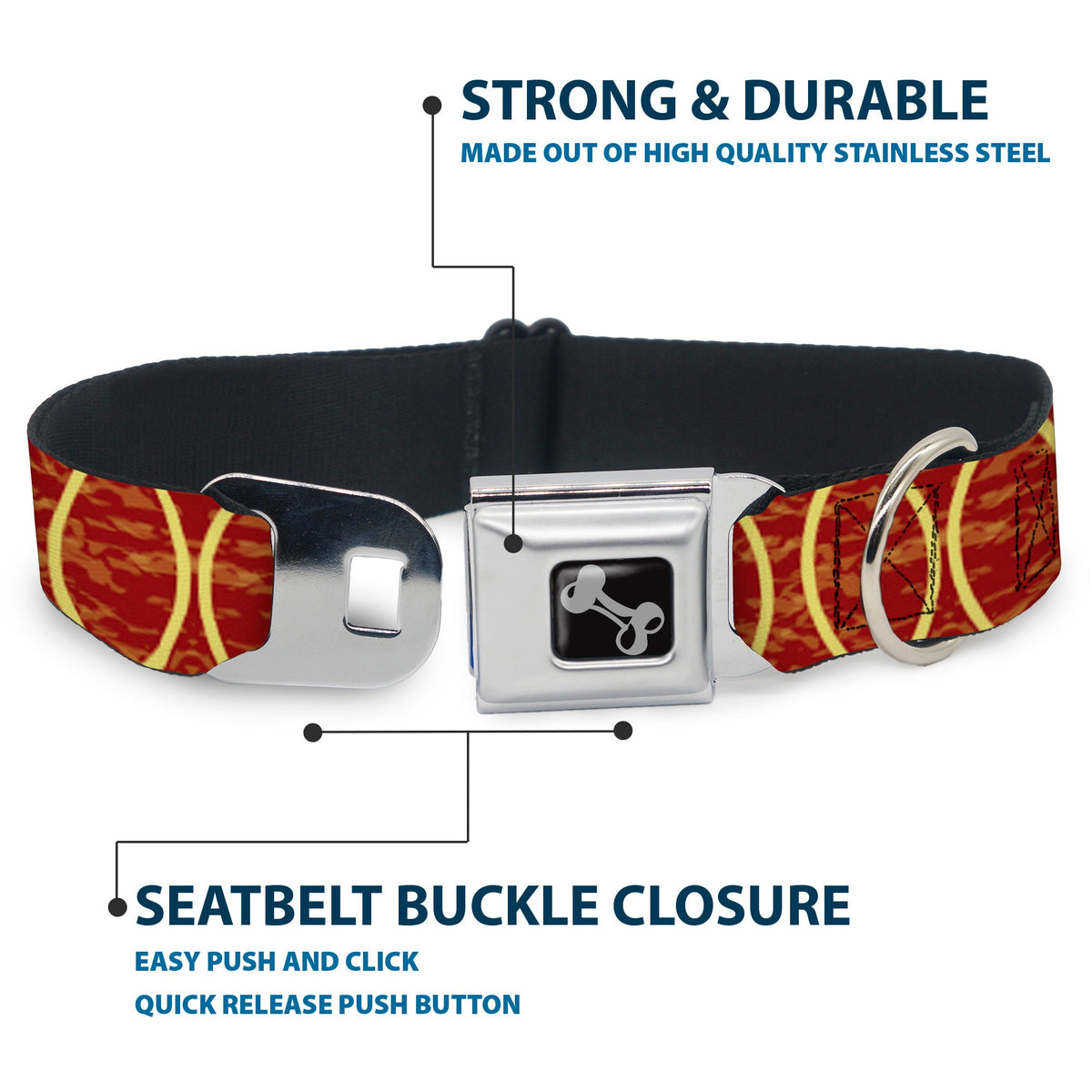 Dog Bone Seatbelt Buckle Collar - Rings Camo Burnt Orange/Yellow - Buckle-Down - Flyclothing LLC