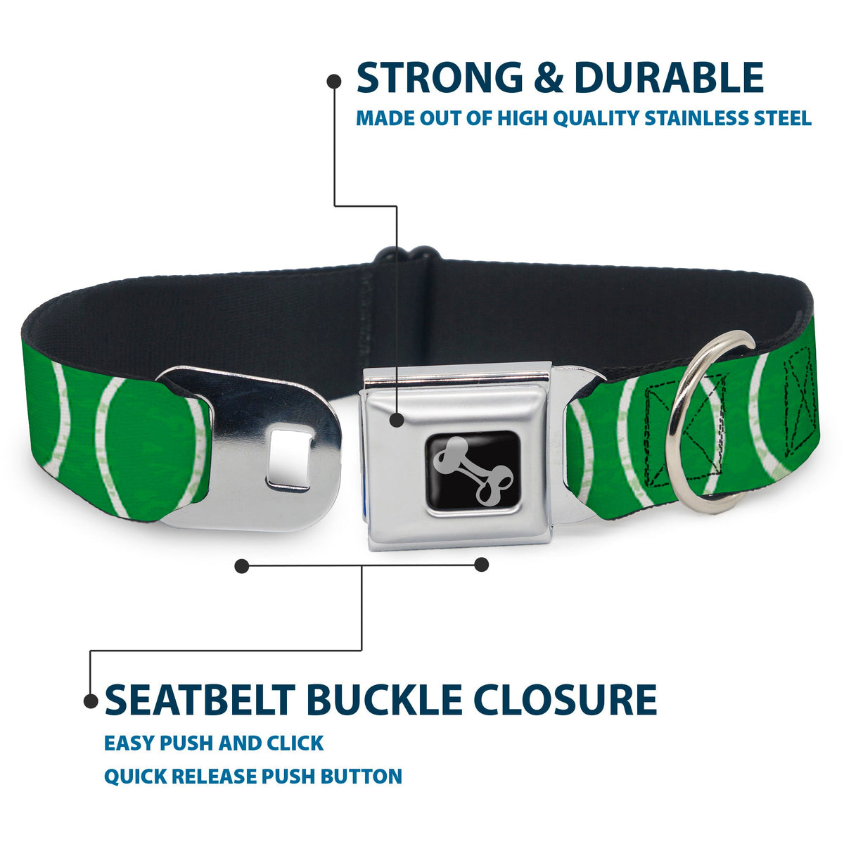 Dog Bone Seatbelt Buckle Collar - Rings Camo Neon Green/White - Buckle-Down - Flyclothing LLC