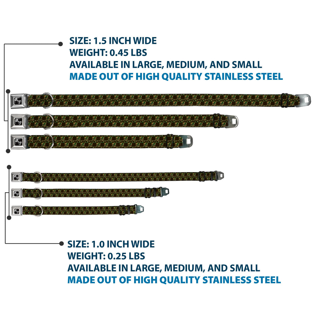 Dog Bone Seatbelt Buckle Collar - Top Skulls Black/Camo Olive