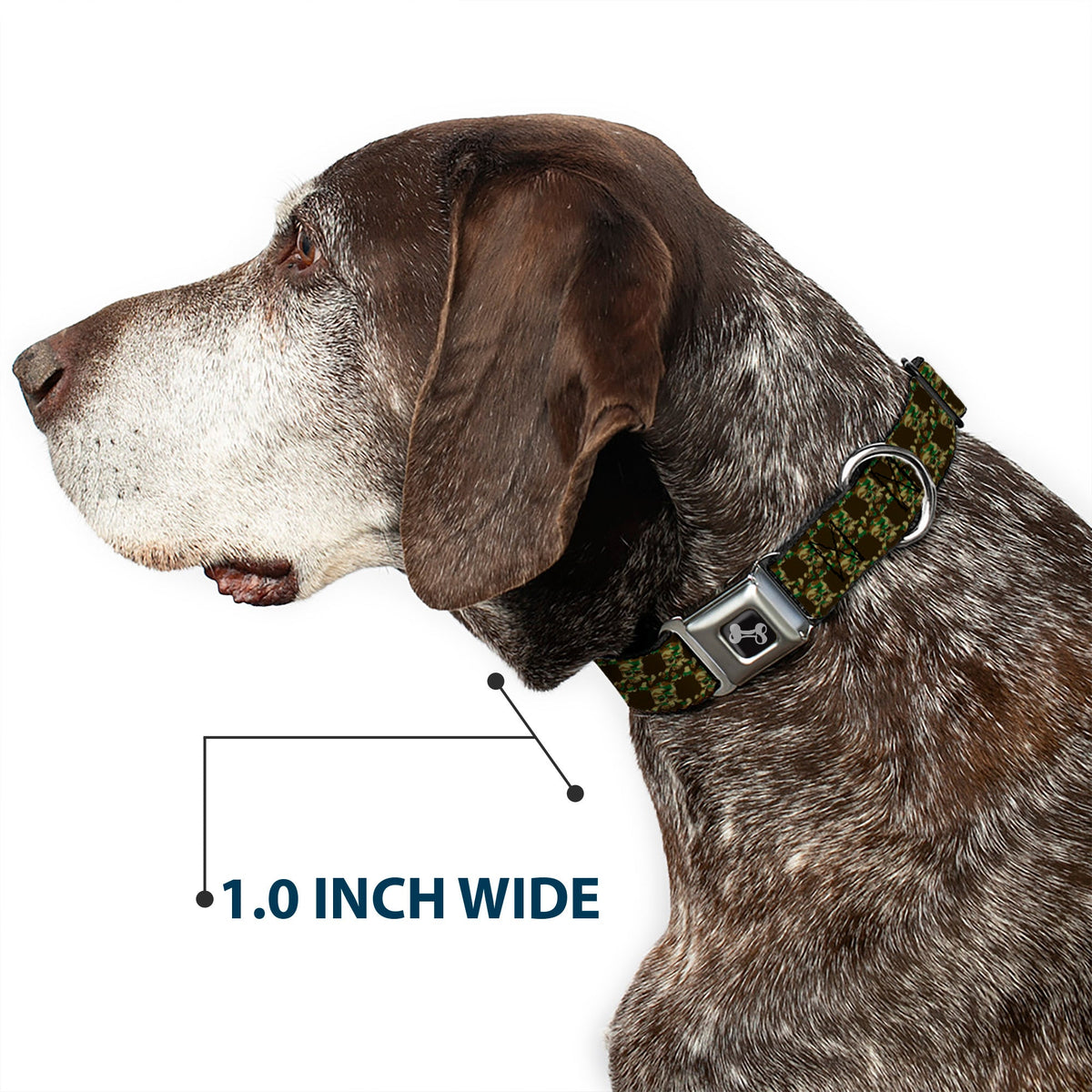 Dog Bone Seatbelt Buckle Collar - Top Skulls Black/Camo Olive