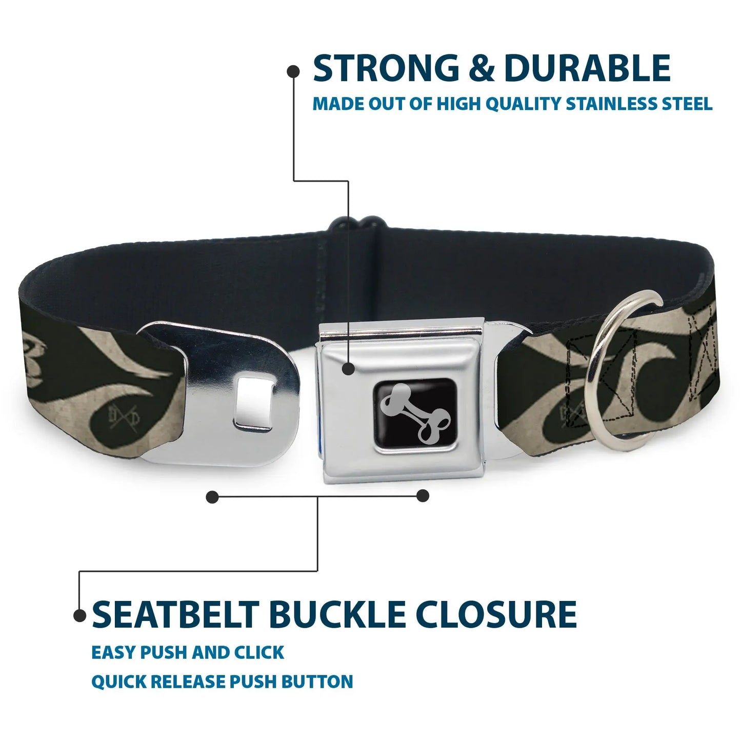 Dog Bone Seatbelt Buckle Collar - BD AUTHENTIC SEATBELT BELT SINCE 1993 Flames Olive/Tan - Buckle-Down - Flyclothing LLC