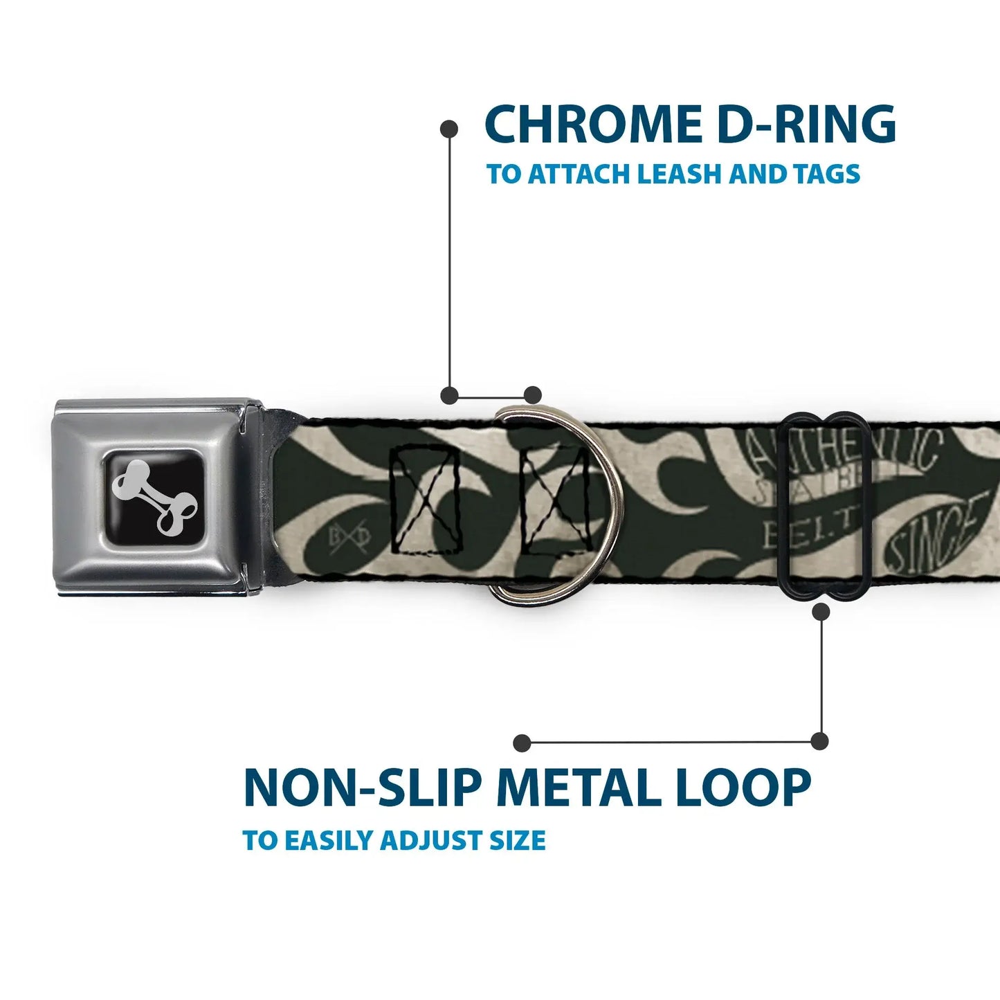 Dog Bone Seatbelt Buckle Collar - BD AUTHENTIC SEATBELT BELT SINCE 1993 Flames Olive/Tan - Buckle-Down - Flyclothing LLC