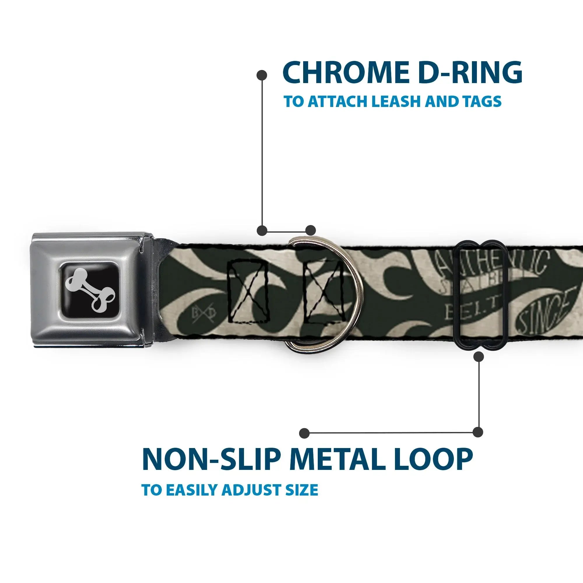 Dog Bone Seatbelt Buckle Collar - BD AUTHENTIC SEATBELT BELT SINCE 1993 Flames Olive/Tan - Buckle-Down - Flyclothing LLC