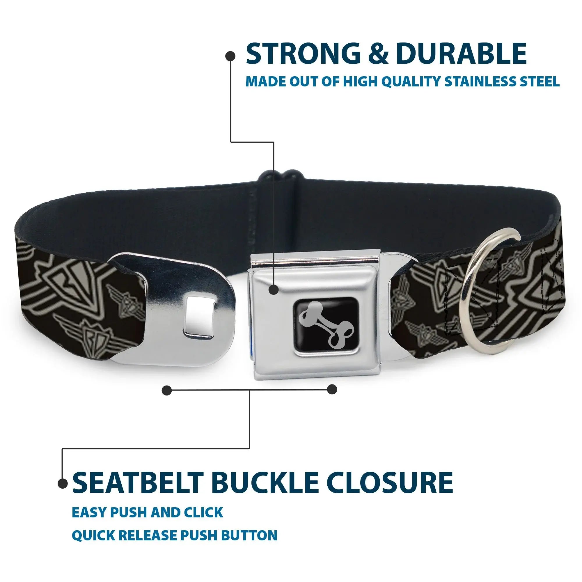 Dog Bone Seatbelt Buckle Collar - BD Logo Scattered Black/Gray - Buckle-Down - Flyclothing LLC