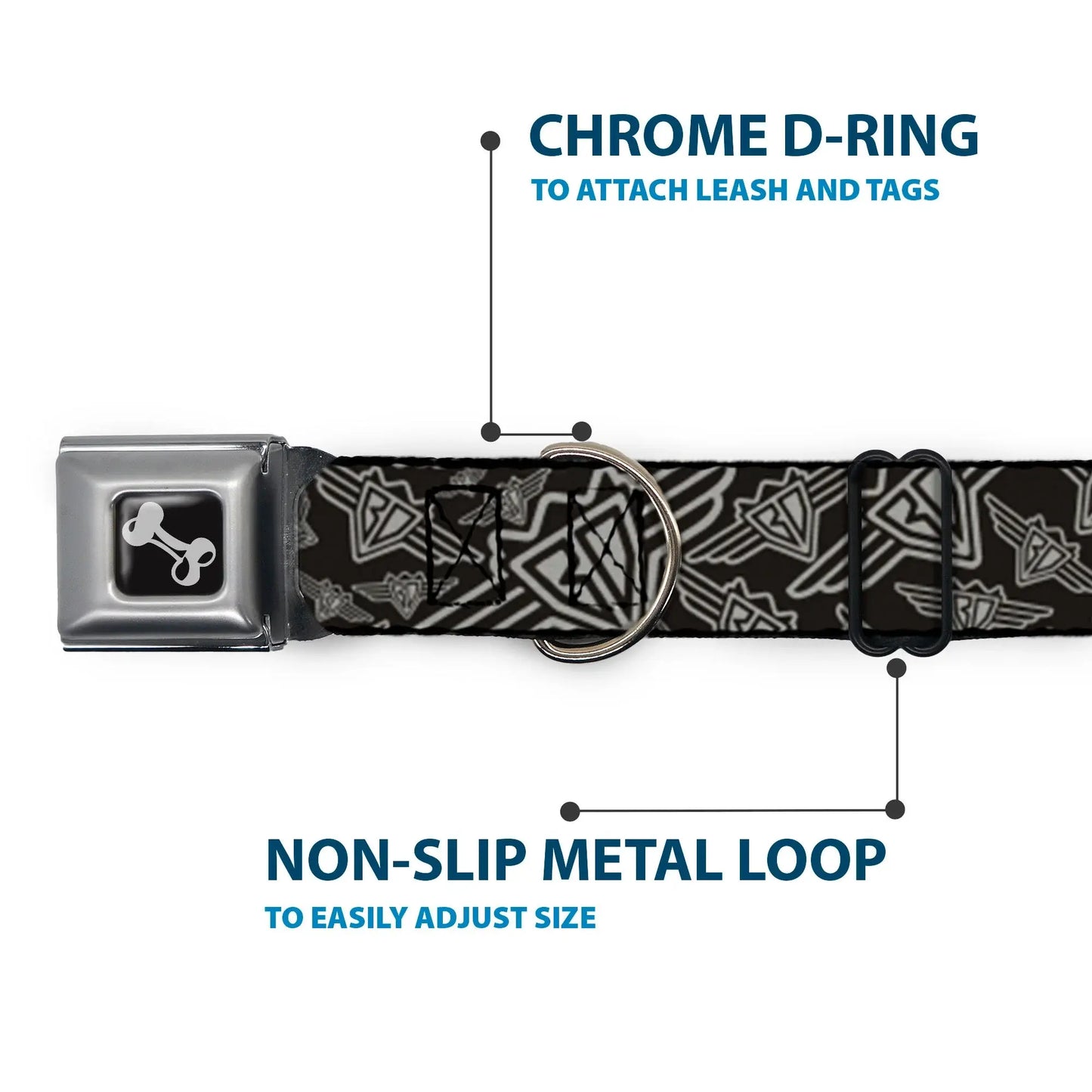 Dog Bone Seatbelt Buckle Collar - BD Logo Scattered Black/Gray - Buckle-Down - Flyclothing LLC
