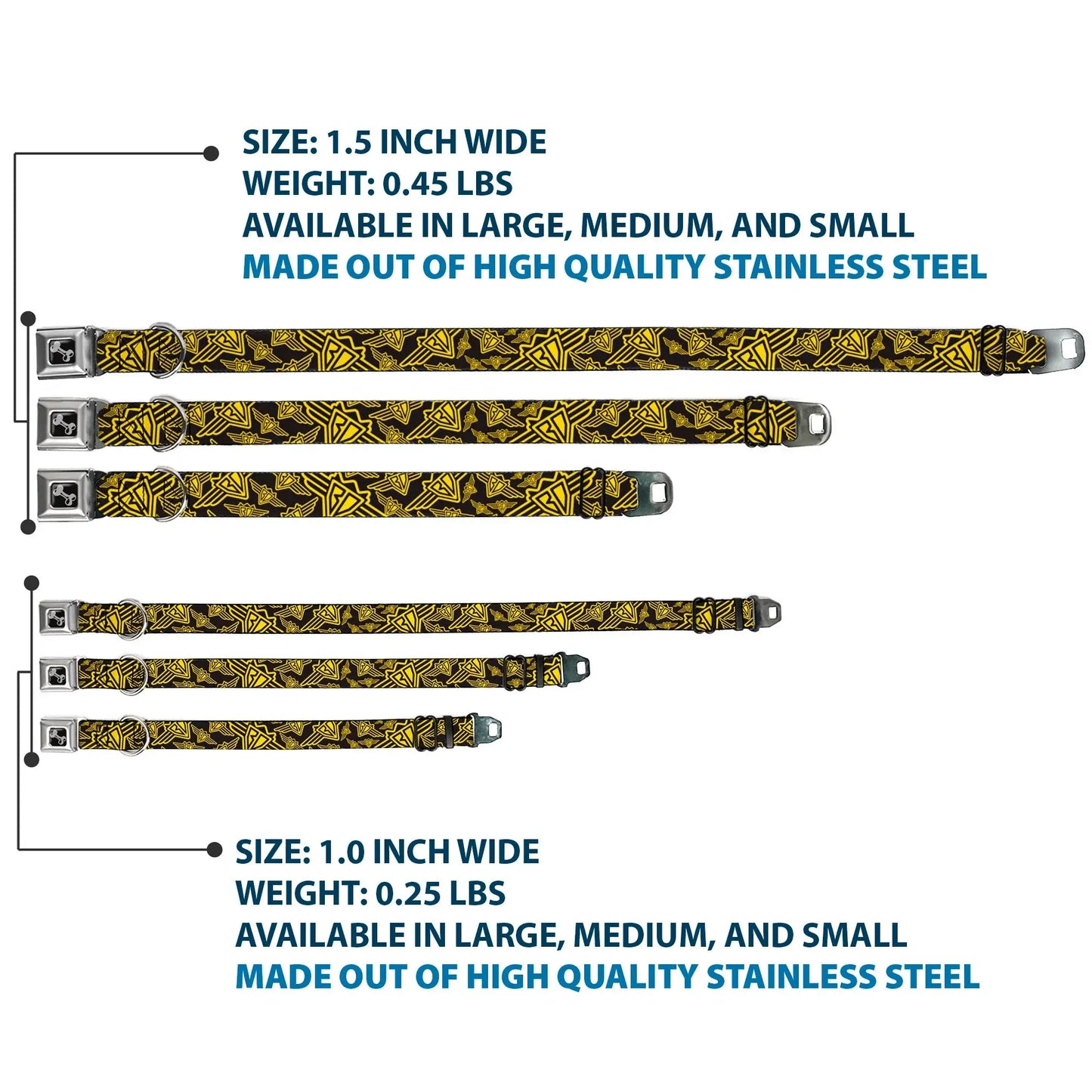 Dog Bone Seatbelt Buckle Collar - BD Logo Scattered Black/Yellow - Buckle-Down - Flyclothing LLC