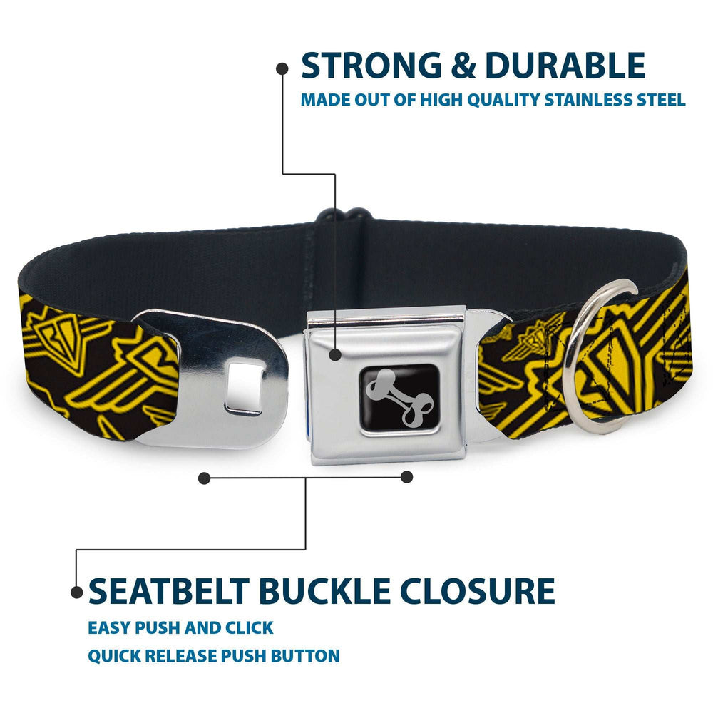 Dog Bone Seatbelt Buckle Collar - BD Logo Scattered Black/Yellow - Buckle-Down - Flyclothing LLC