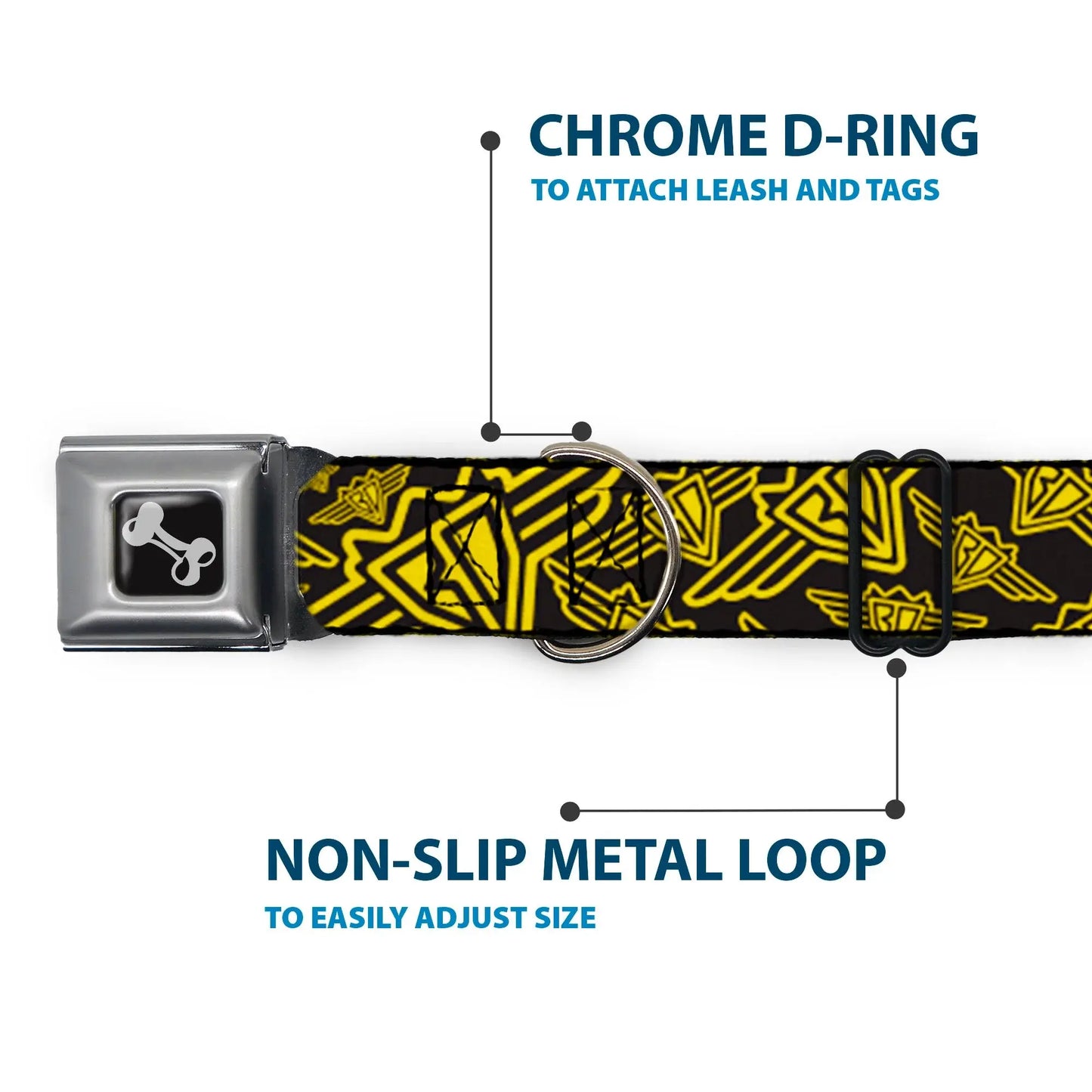 Dog Bone Seatbelt Buckle Collar - BD Logo Scattered Black/Yellow - Buckle-Down - Flyclothing LLC