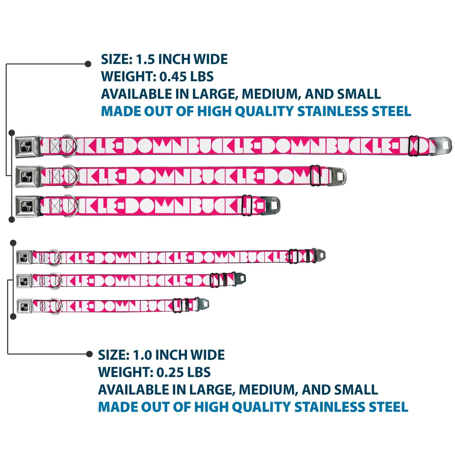 Dog Bone Seatbelt Buckle Collar - BUCKLE-DOWN Shapes Hot Pink/White - Buckle-Down - Flyclothing LLC
