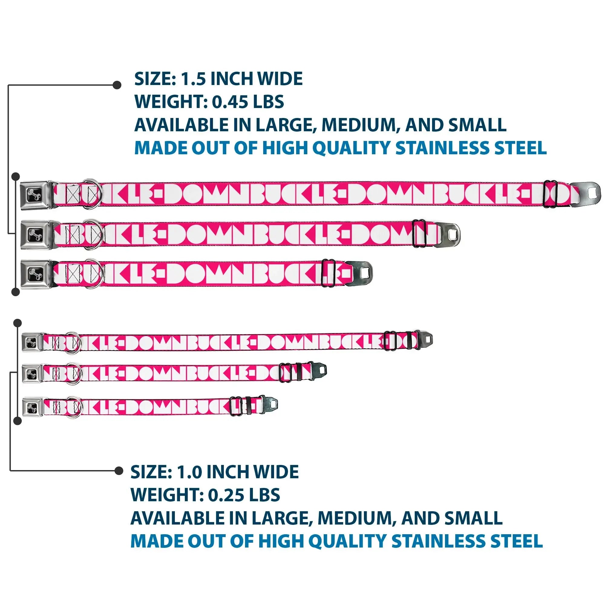 Dog Bone Seatbelt Buckle Collar - BUCKLE-DOWN Shapes Hot Pink/White - Buckle-Down - Flyclothing LLC