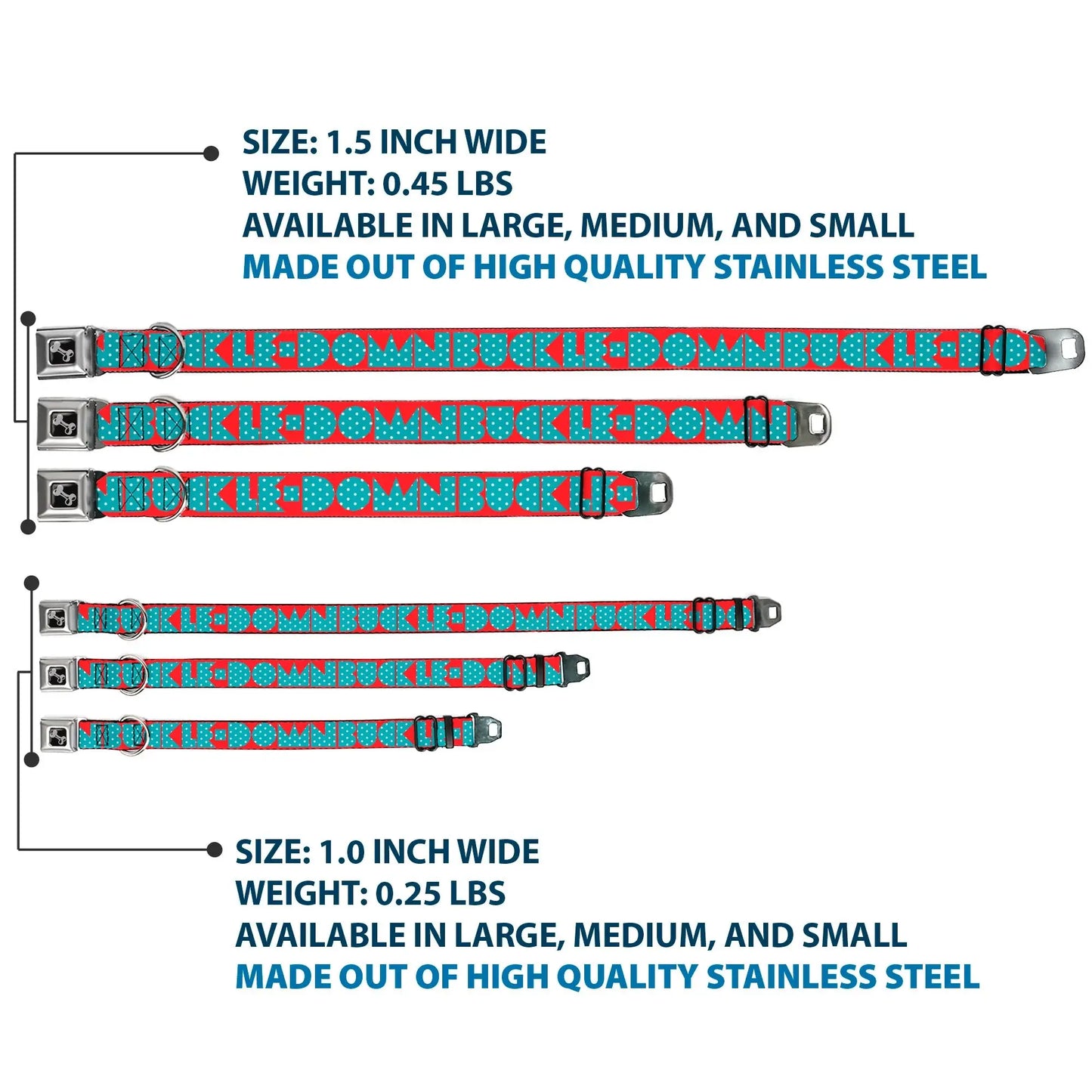 Dog Bone Seatbelt Buckle Collar - BUCKLE-DOWN Shapes Red/Dot Turquoise/White - Buckle-Down - Flyclothing LLC