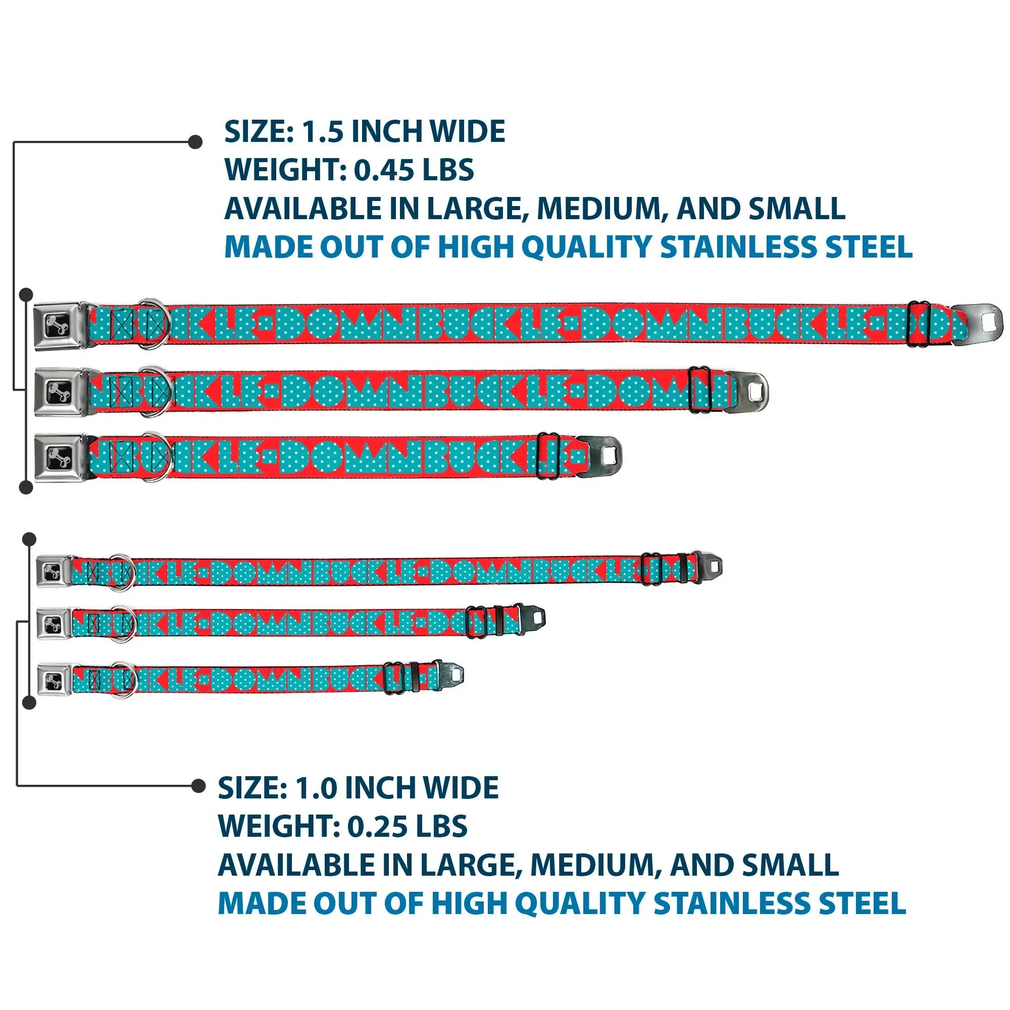 Dog Bone Seatbelt Buckle Collar - BUCKLE-DOWN Shapes Red/Dot Turquoise/White - Buckle-Down - Flyclothing LLC