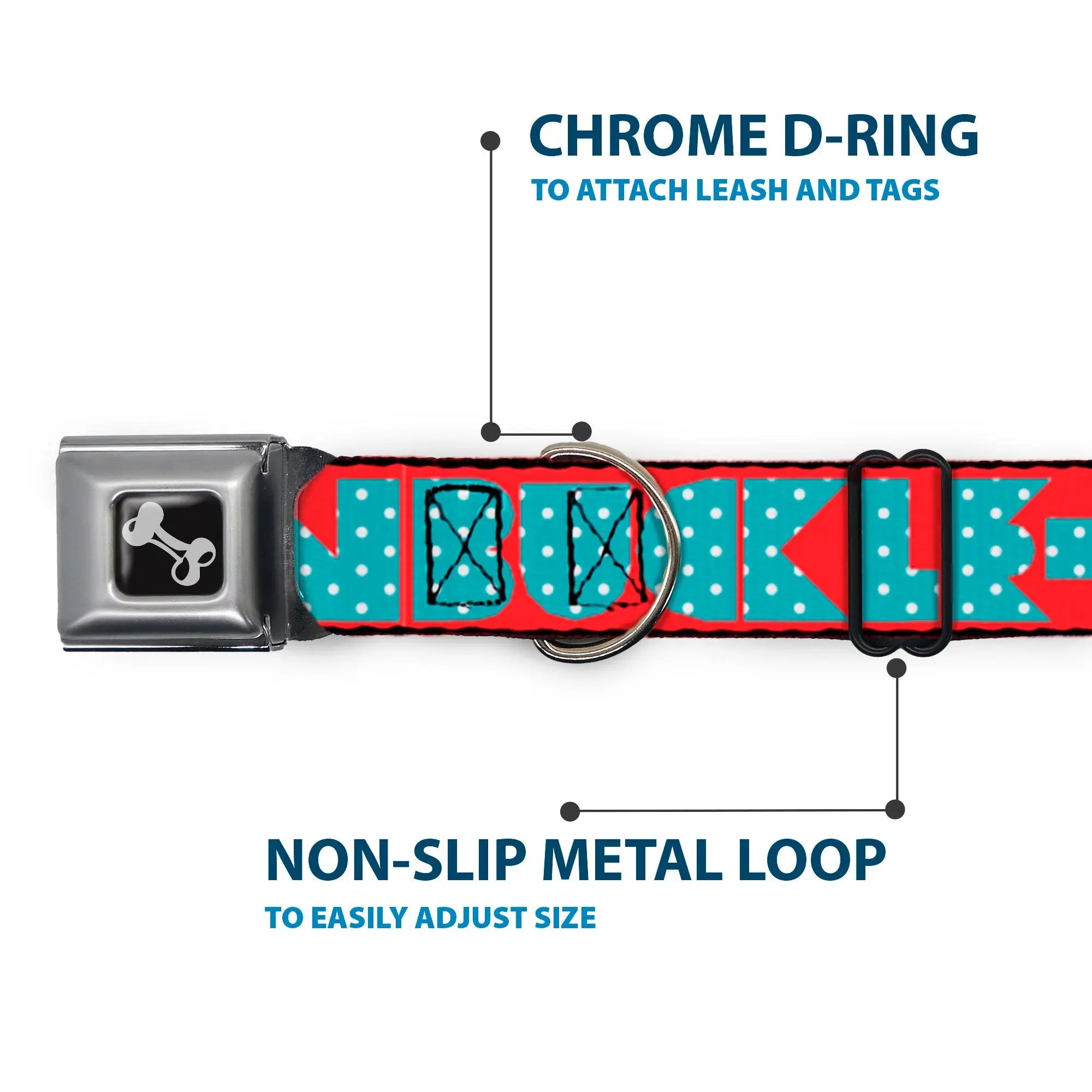 Dog Bone Seatbelt Buckle Collar - BUCKLE-DOWN Shapes Red/Dot Turquoise/White - Buckle-Down - Flyclothing LLC