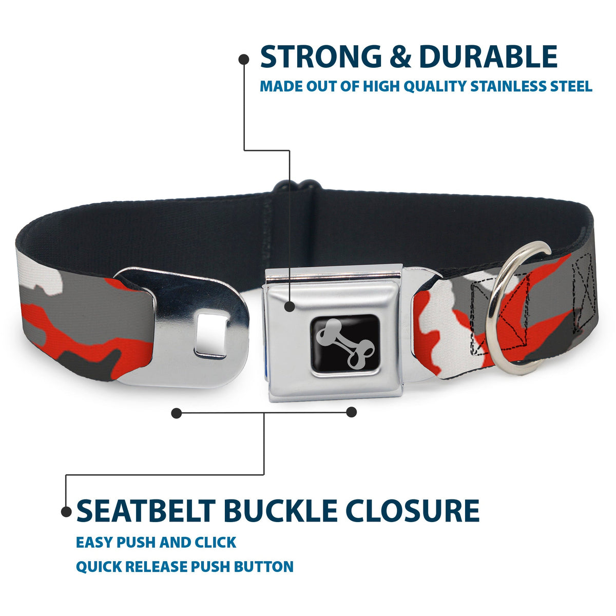 Dog Bone Seatbelt Buckle Collar - Camo Orange