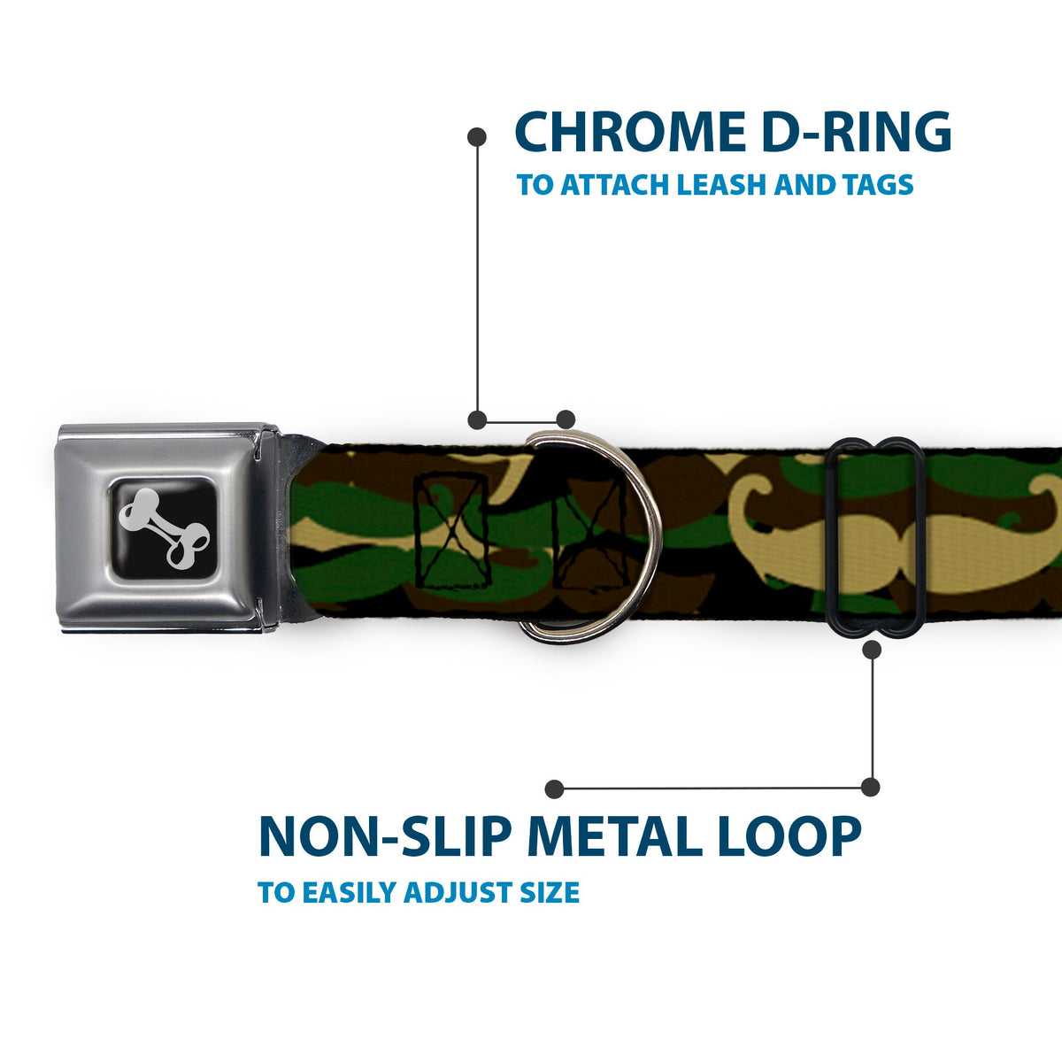 Dog Bone Seatbelt Buckle Collar - Camo'stache