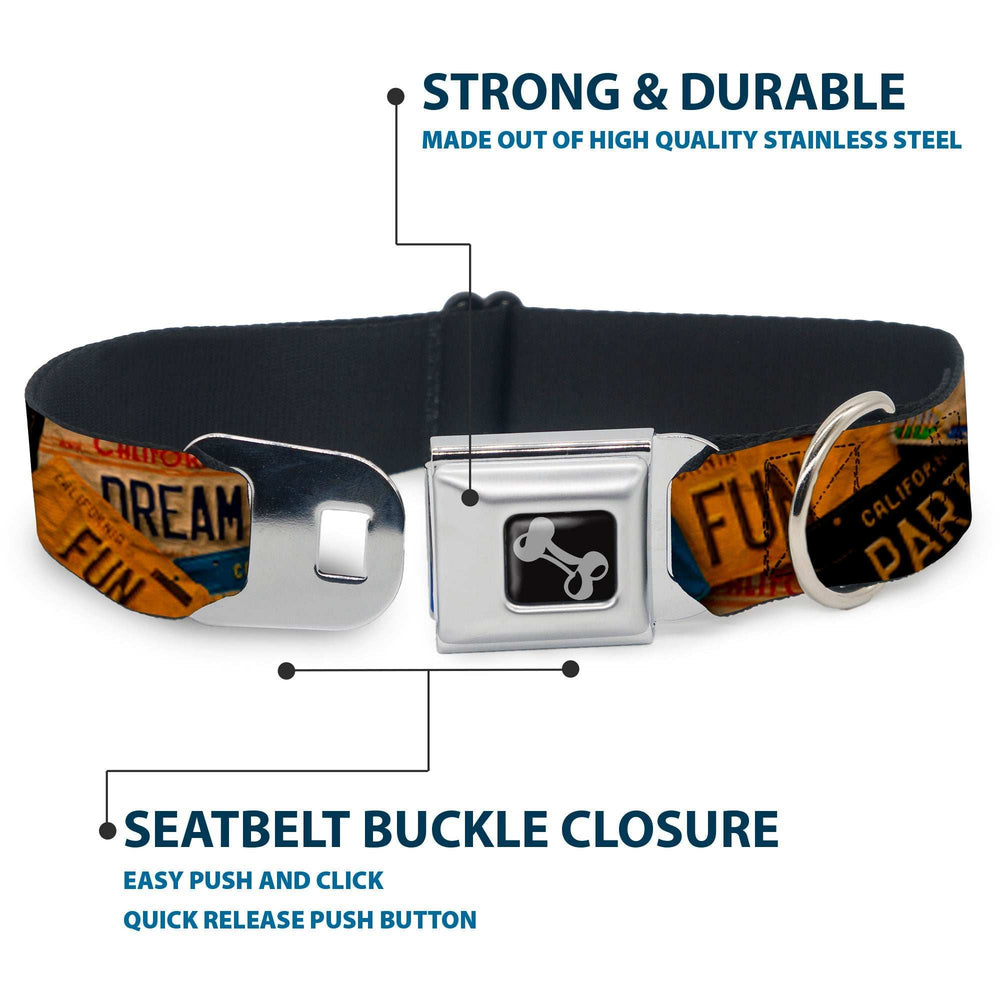 Dog Bone Seatbelt Buckle Collar - Cali License Plates Stacked Vintage - Buckle-Down - Flyclothing LLC
