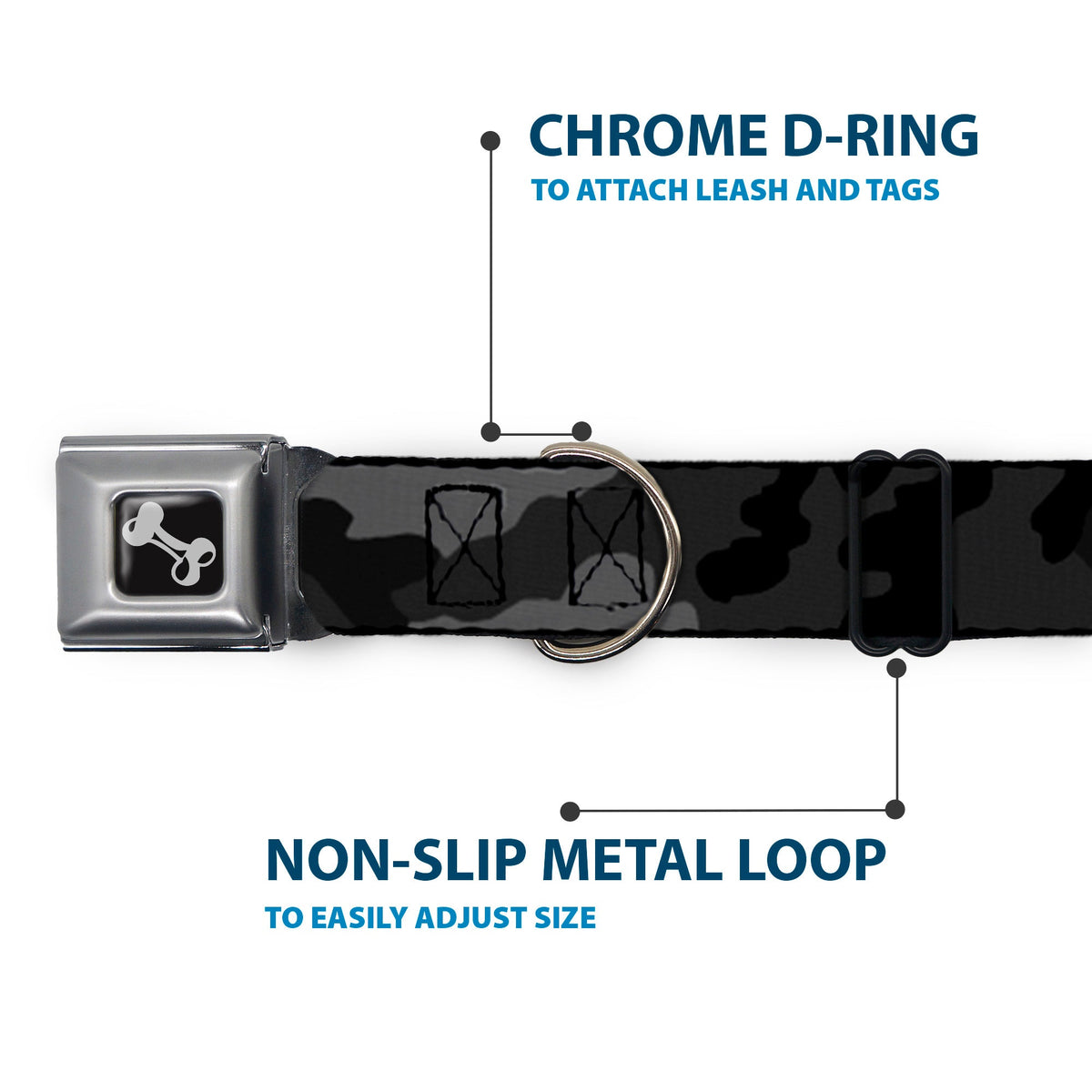 Dog Bone Seatbelt Buckle Collar - Camo Charcoal