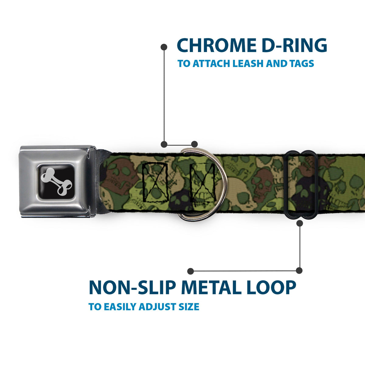 Dog Bone Seatbelt Buckle Collar - Camo Olive Skull Yard - Buckle-Down - Flyclothing LLC