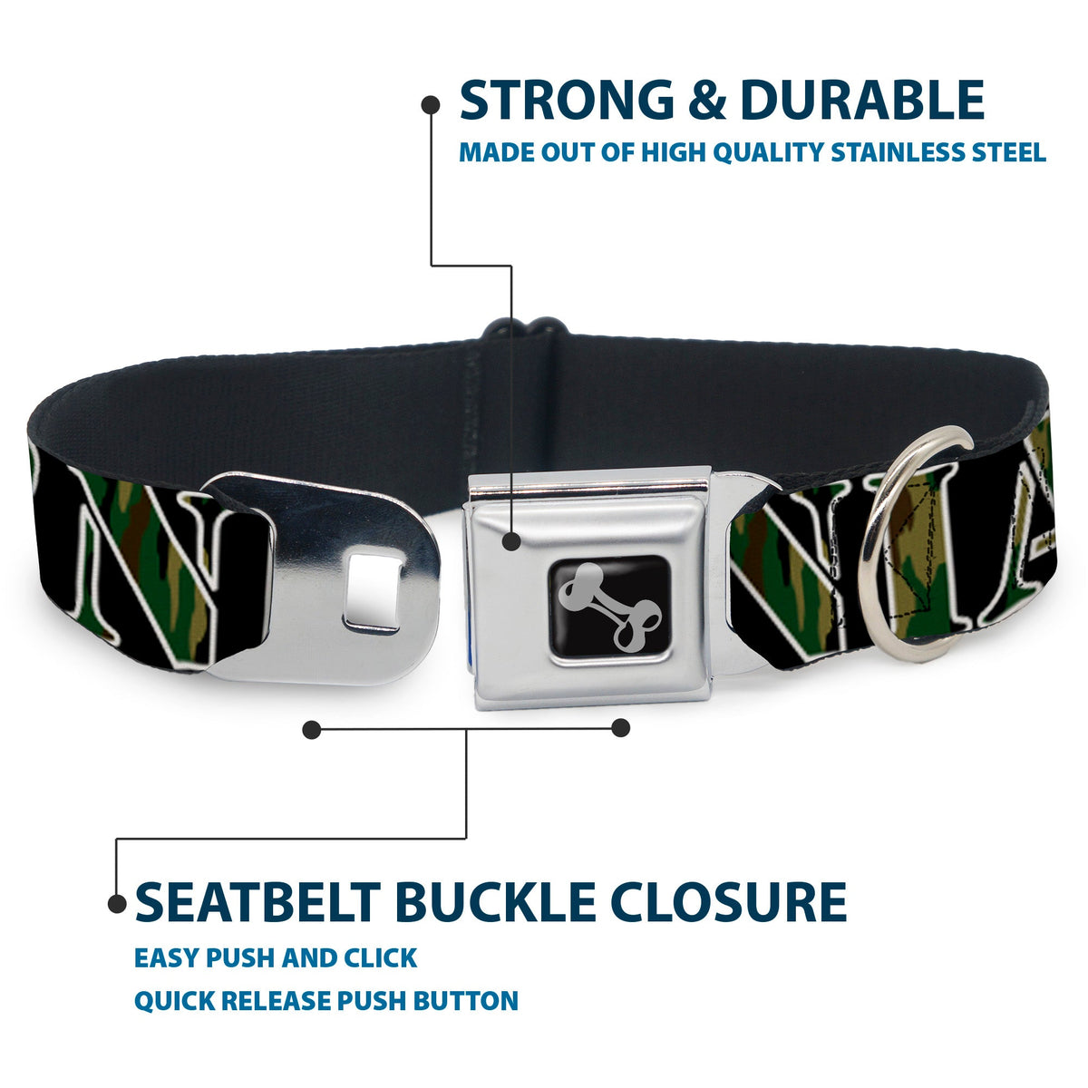 Dog Bone Seatbelt Buckle Collar - CALIFORNIA/Bear Silhouette Black/Camo Olive - Buckle-Down - Flyclothing LLC