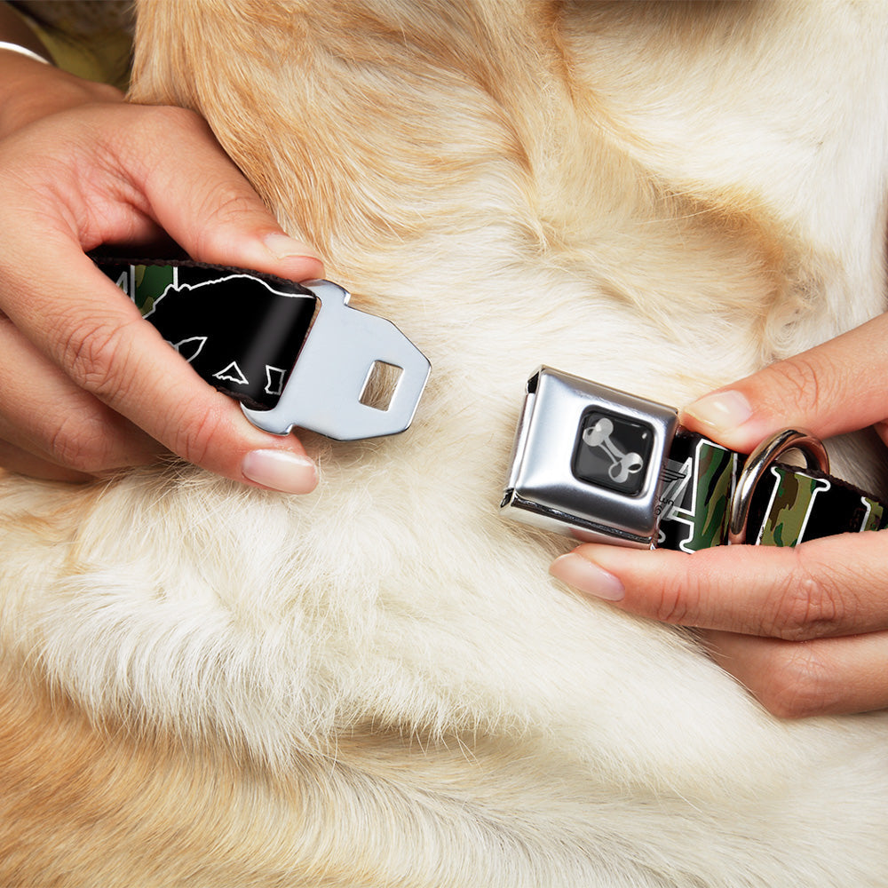 Dog Bone Seatbelt Buckle Collar - CALIFORNIA/Bear Silhouette Black/Camo Olive - Buckle-Down - Flyclothing LLC