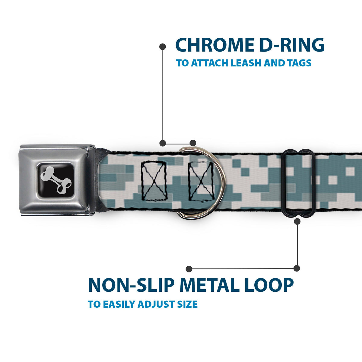 Dog Bone Black/Silver Seatbelt Buckle Collar - Digital Camo2 Grays - Buckle-Down - Flyclothing LLC