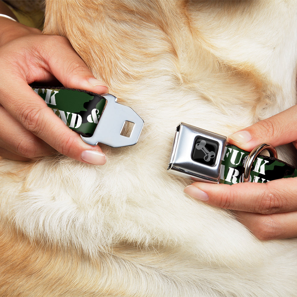 Dog Bone Black/Silver Seatbelt Buckle Collar - FAFO FUCK AROUND & FIND OUT Stencil Camo/White - Buckle-Down - Flyclothing LLC