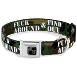 Dog Bone Black/Silver Seatbelt Buckle Collar - FAFO FUCK AROUND & FIND OUT Stencil Camo/White - Buckle-Down - Flyclothing LLC