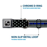 Dog Bone Black/Silver Seatbelt Buckle Collar - FAFO FUCK AROUND AND FIND OUT Thin Blue Line Flag