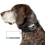 Dog Bone Black/Silver Seatbelt Buckle Collar - FAFO FUCK AROUND AND FIND OUT Thin Blue Line Flag