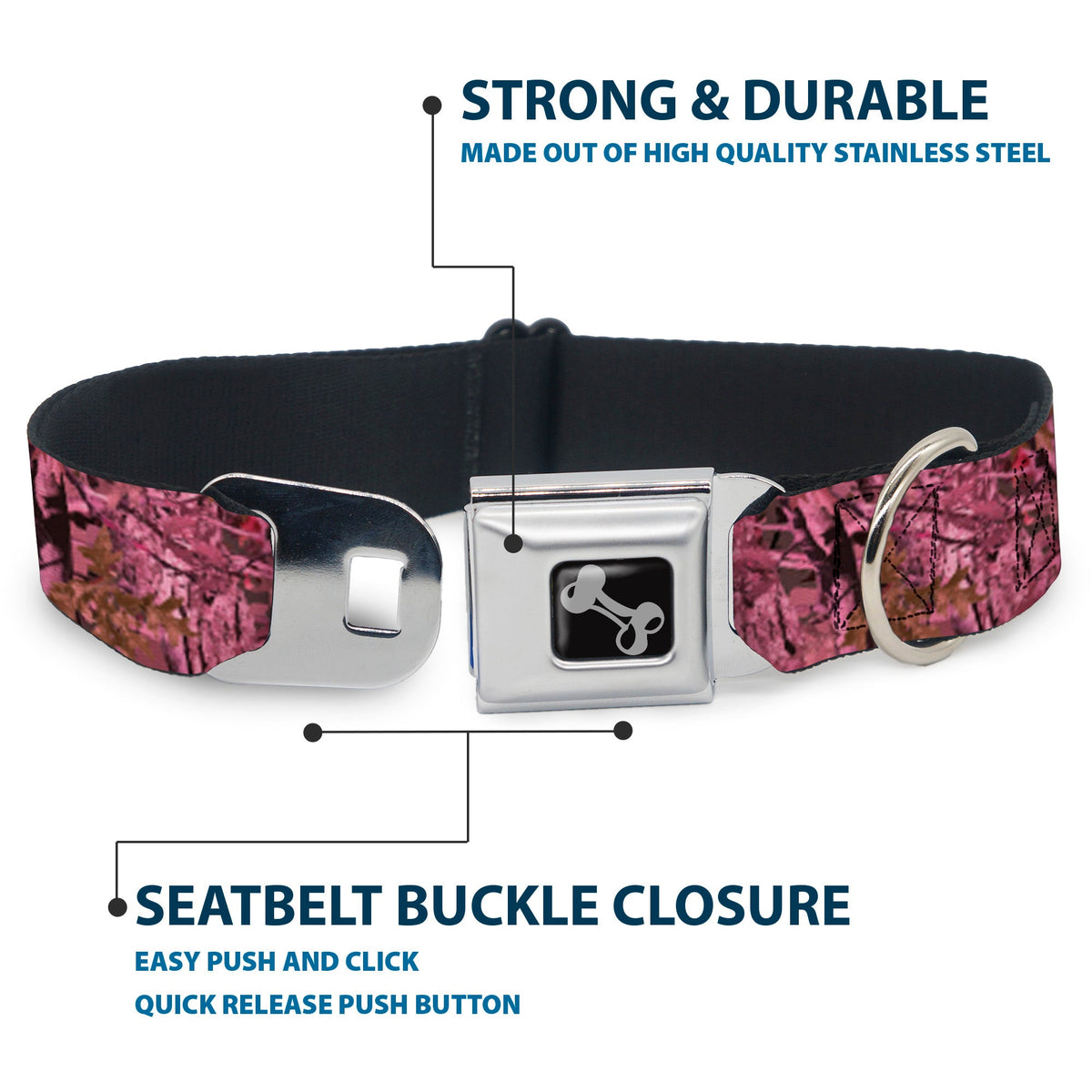 Dog Bone Seatbelt Buckle Collar - Hunting Camo Pinks - Buckle-Down - Flyclothing LLC