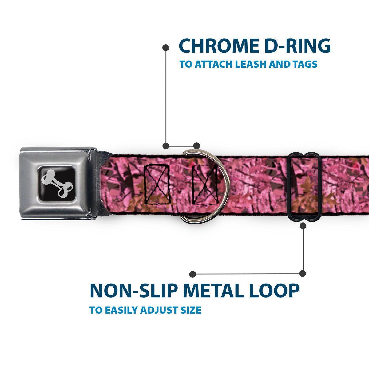 Dog Bone Seatbelt Buckle Collar - Hunting Camo Pinks - Buckle-Down - Flyclothing LLC