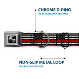 Dog Bone Black/Silver Seatbelt Buckle Collar - Thin Red Line Flag Weathered Black/Gray/Red