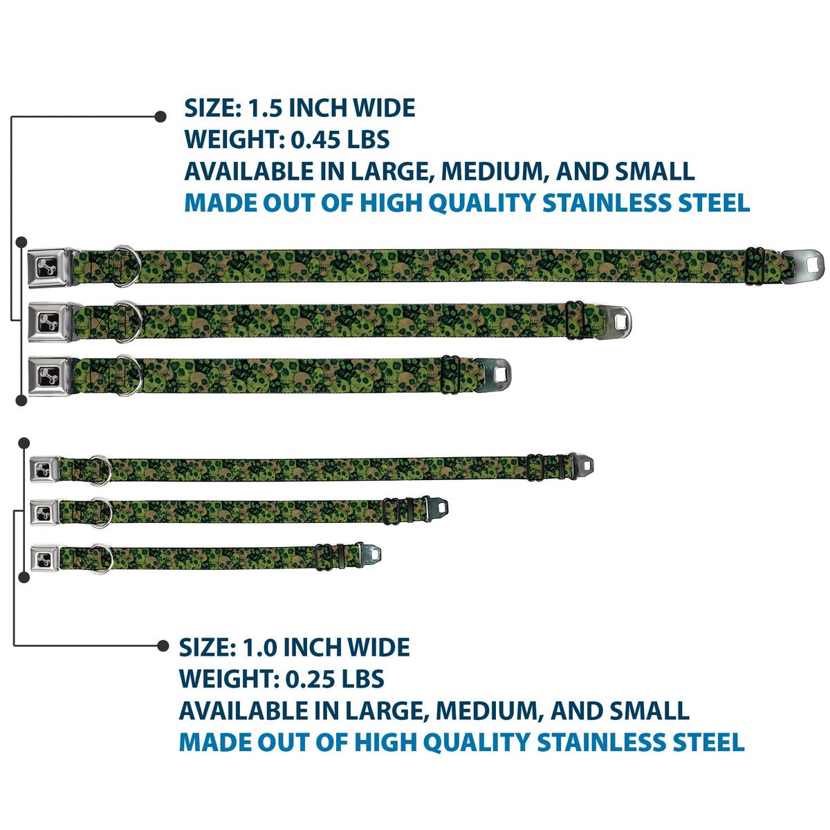 Dog Bone Seatbelt Buckle Collar - Camo Olive/Black Skull Yard2