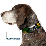 Dog Bone Seatbelt Buckle Collar - Support Our Troops Camo Olive/Yellow Ribbon