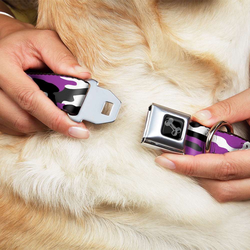 Dog Bone Black/Silver Seatbelt Buckle Collar - Camo Purple/Black/Gray/White - Buckle-Down - Flyclothing LLC