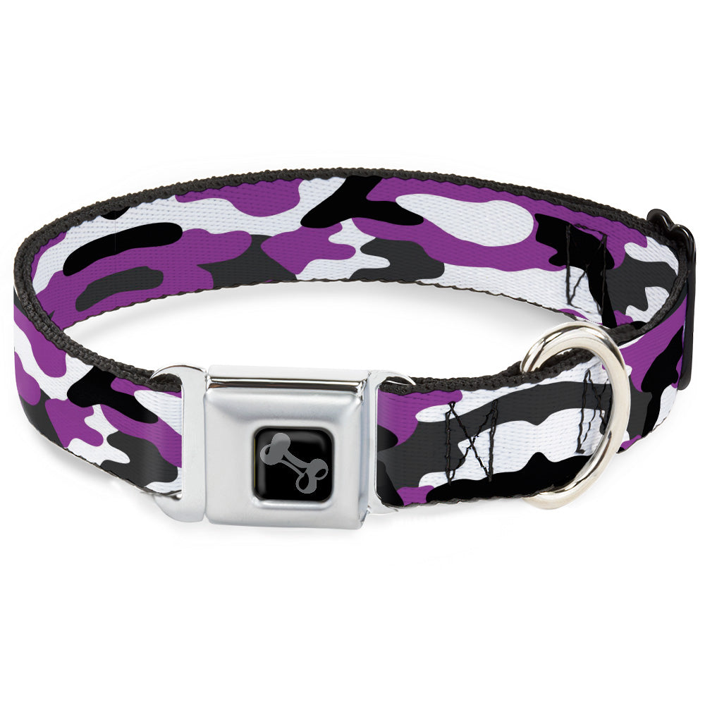 Dog Bone Black/Silver Seatbelt Buckle Collar - Camo Purple/Black/Gray/White - Buckle-Down - Flyclothing LLC