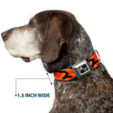 Dog Bone Black/Silver Seatbelt Buckle Collar - Camo Oranges/Black