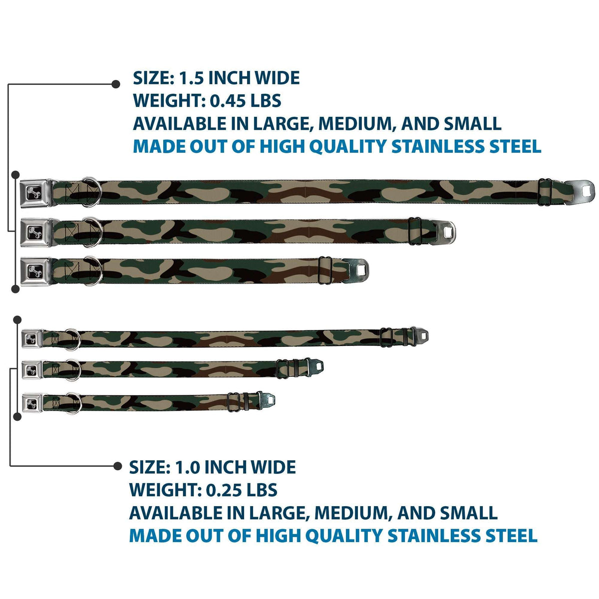 Dog Bone Black/Silver Seatbelt Buckle Collar - Camo Olive3 - Buckle-Down - Flyclothing LLC