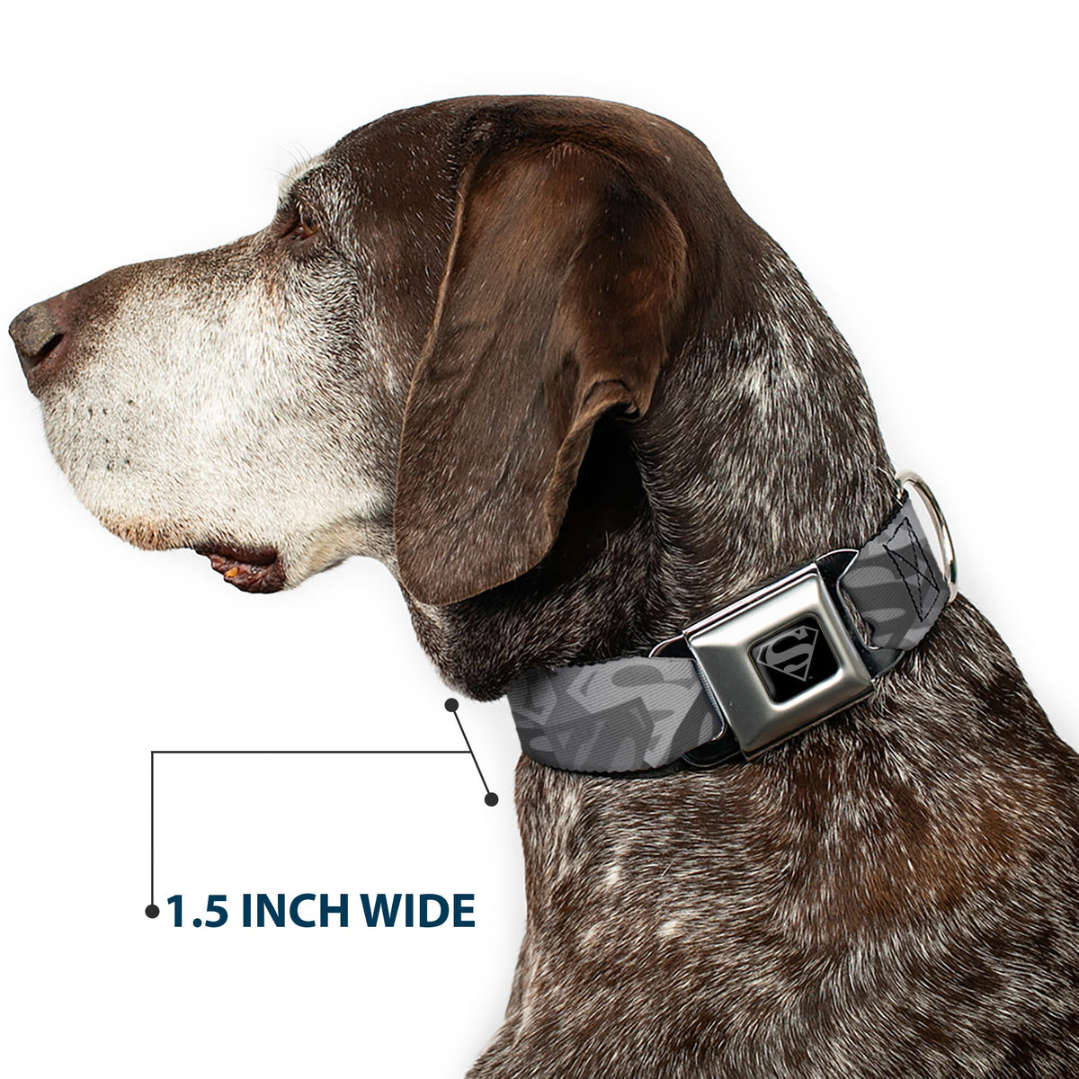 Superman Black/Silver Seatbelt Buckle Collar - Superman Shield Camouflage Grays