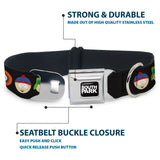 SOUTH PARK Title Logo Full Color Black/White Seatbelt Buckle Collar - South Park Boys Face Repeat Black - Buckle-Down - Flyclothing LLC