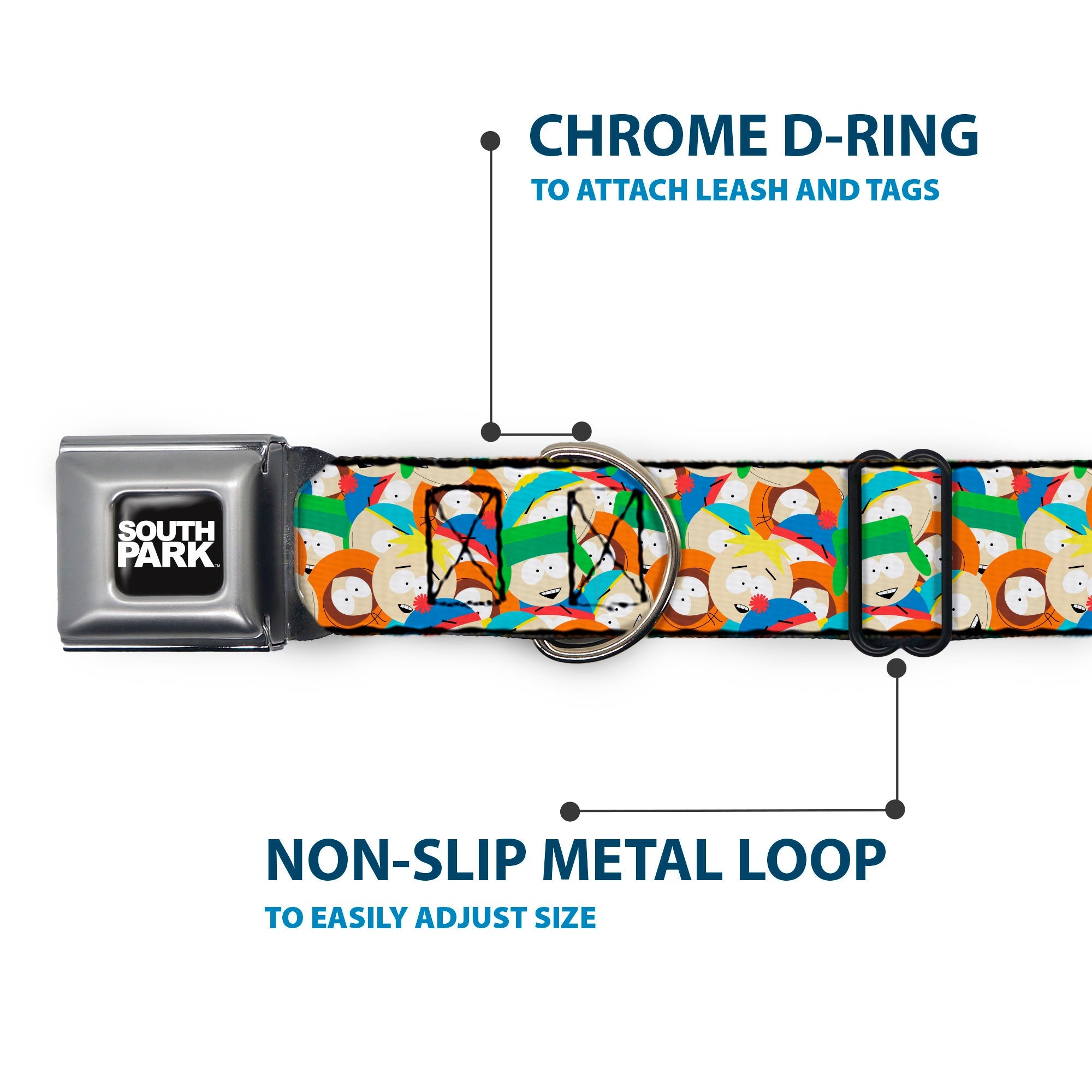 SOUTH PARK Title Logo Full Color Black/White Seatbelt Buckle Collar - South Park Boys Expressions Stacked