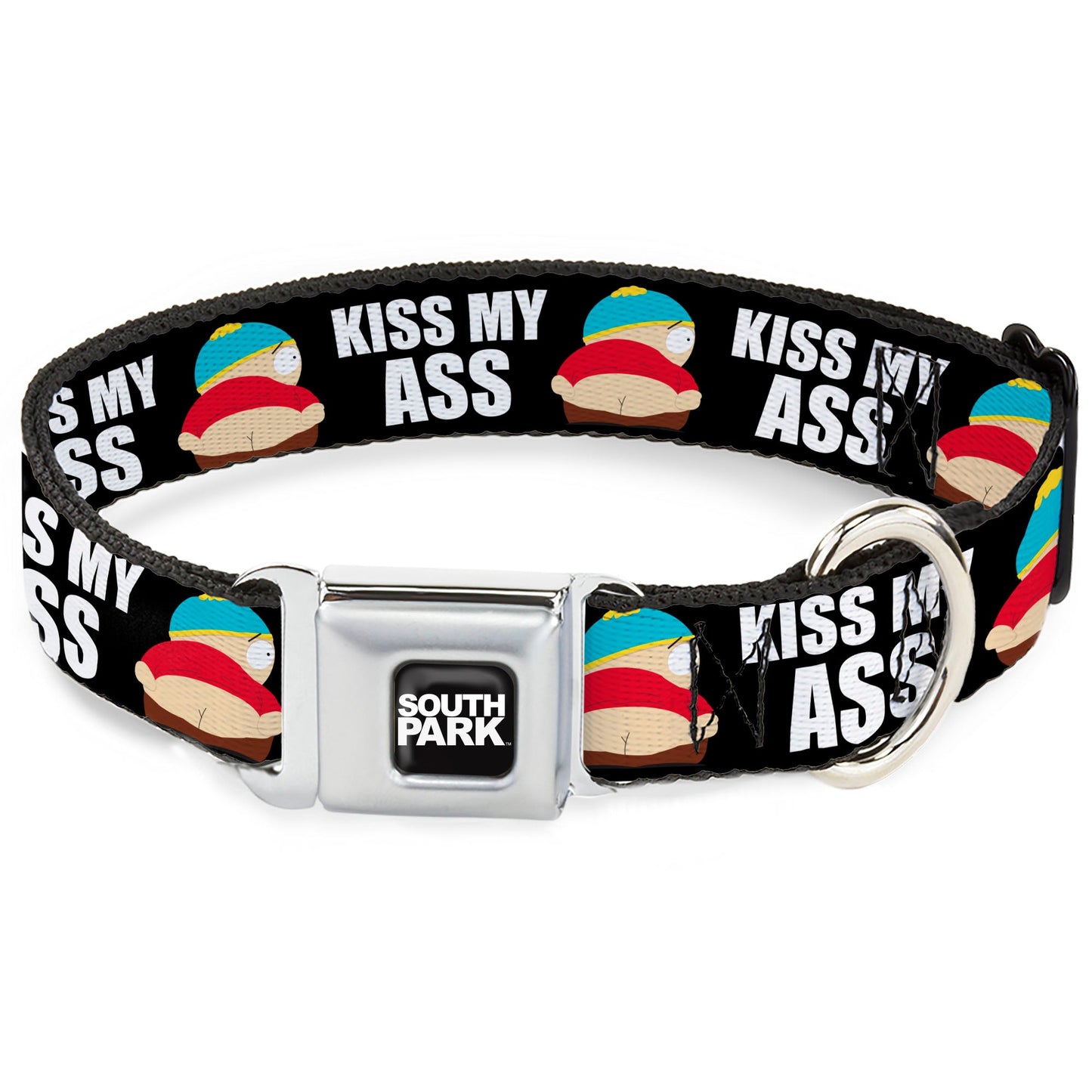SOUTH PARK Title Logo Full Color Black/White Seatbelt Buckle Collar - South Park Cartman Pants KISS MY ASS Pose Black/White