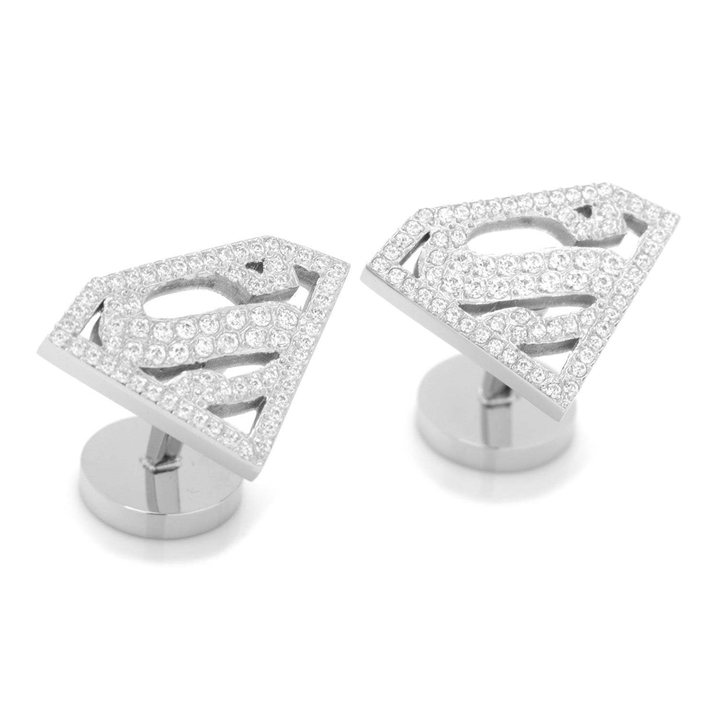 DC Superman Stainless Steel White Pave Crystal Cufflinks - Cufflinks.com - Flyclothing LLC