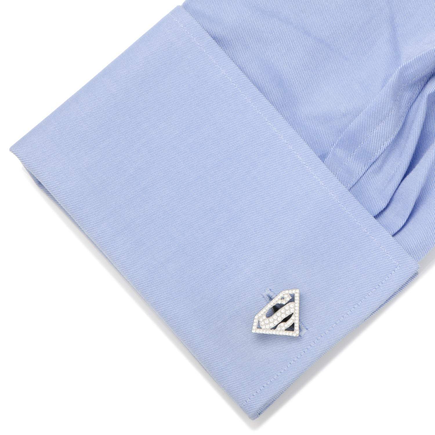 DC Superman Stainless Steel White Pave Crystal Cufflinks - Cufflinks.com - Flyclothing LLC